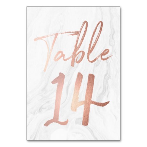 Marble and Rose Gold Script  Table Number Card 14