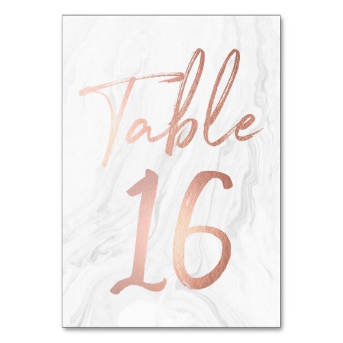 Marble and Rose Gold Script  Table Number Card 16