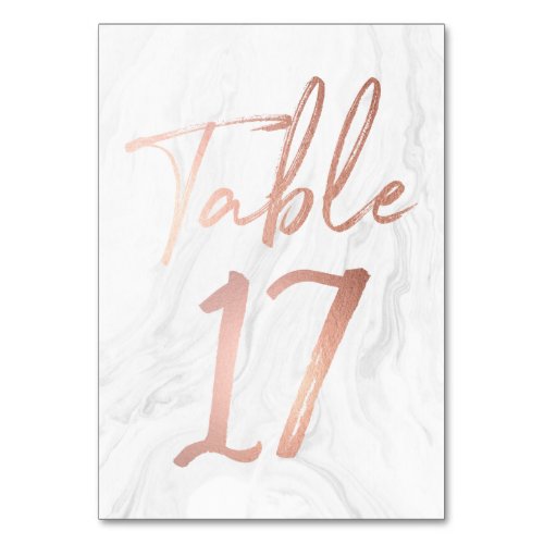 Marble and Rose Gold Script  Table Number Card 17
