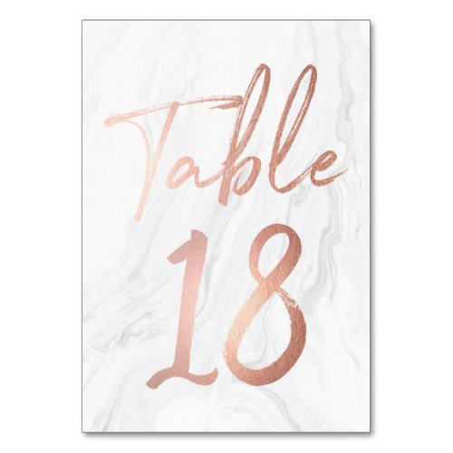 Marble and Rose Gold Script  Table Number Card 18