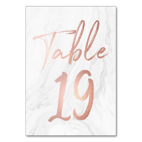 Marble and Rose Gold Script  Table Number Card 19