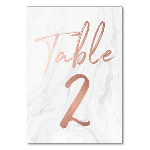 Marble and Rose Gold Script  Table Number Card 2