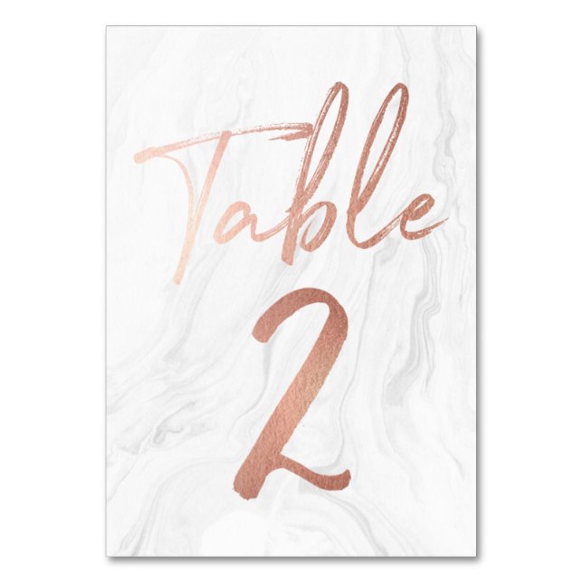 Marble and Rose Gold Script | Table Number Card 2 (Front)