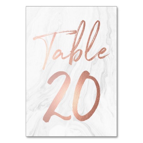 Marble and Rose Gold Script  Table Number Card 20