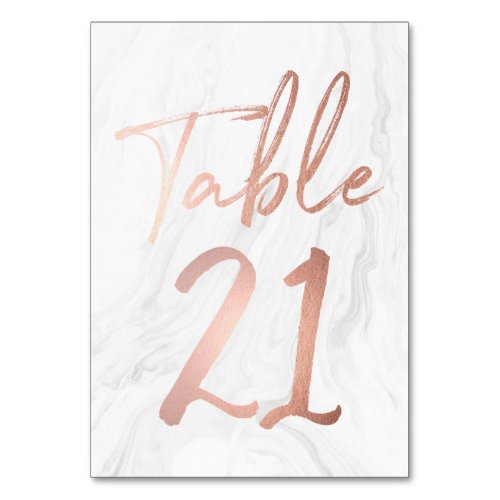 Marble and Rose Gold Script  Table Number Card 21
