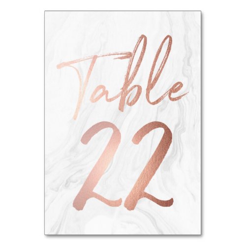 Marble and Rose Gold Script  Table Number Card 22