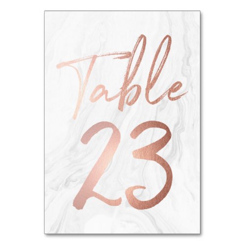 Marble and Rose Gold Script  Table Number Card 23