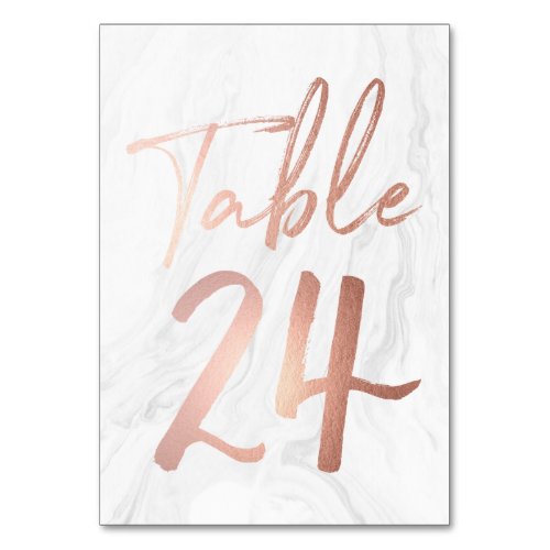 Marble and Rose Gold Script  Table Number Card 24