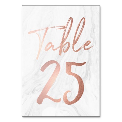 Marble and Rose Gold Script  Table Number Card 25