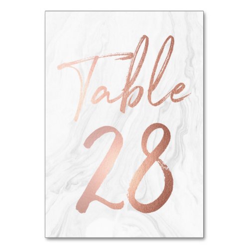 Marble and Rose Gold Script  Table Number Card 28