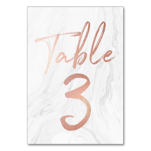 Marble and Rose Gold Script  Table Number Card 3