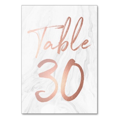 Marble and Rose Gold Script  Table Number Card 30