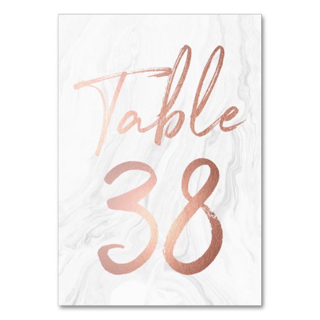 Marble and Rose Gold Script | Table Number Card 38 (Front)