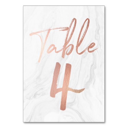 Marble and Rose Gold Script  Table Number Card 4