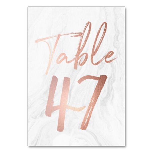 Marble and Rose Gold Script  Table Number Card 47