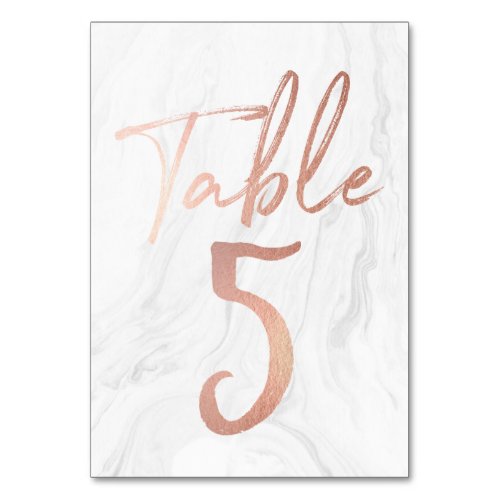 Marble and Rose Gold Script  Table Number Card 5