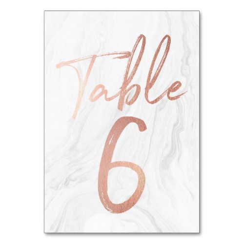 Marble and Rose Gold Script  Table Number Card 6