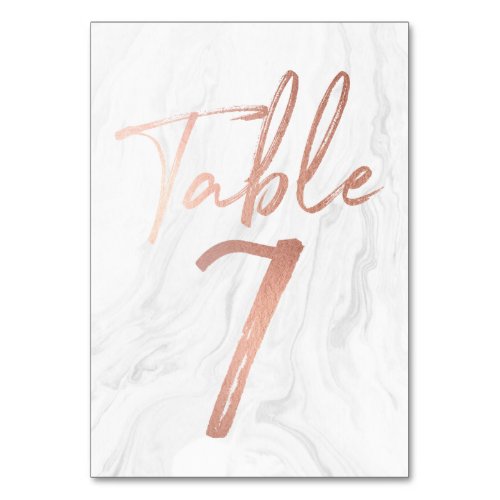 Marble and Rose Gold Script  Table Number Card 7