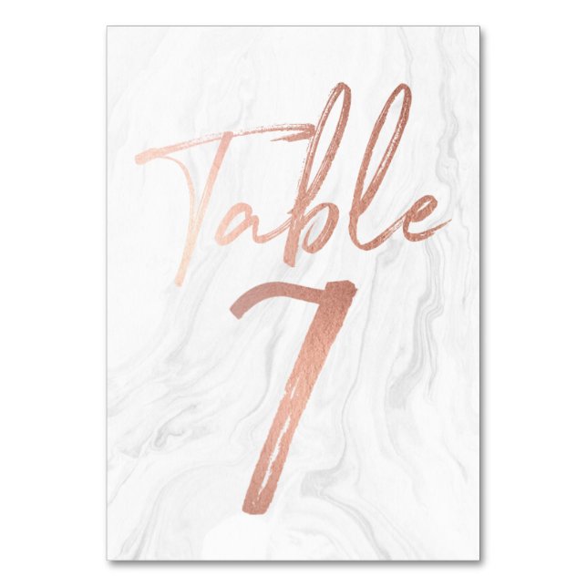 Marble and Rose Gold Script | Table Number Card 7 (Front)
