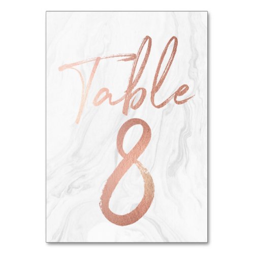 Marble and Rose Gold Script  Table Number Card 8