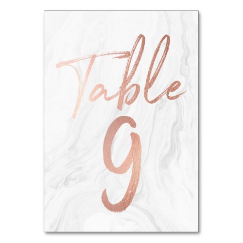 Marble and Rose Gold Script  Table Number Card 9