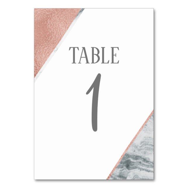 Marble and Rose Gold Wedding Table Number (Front)
