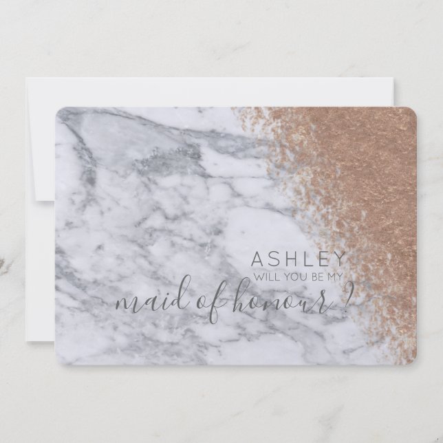 Marble and Rose Gold Will You Be My Maid of Honor Invitation (Front)