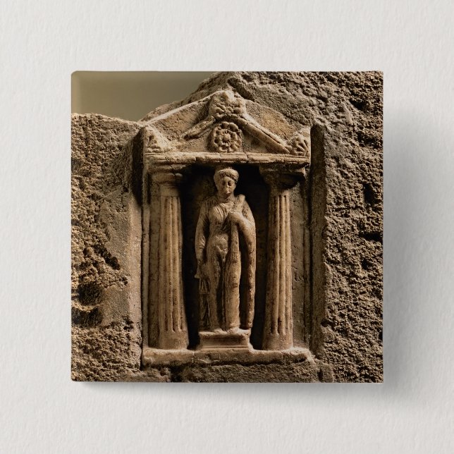Marble and sandstone votive stele with female figu pinback button (Front)