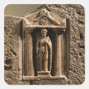 Marble and sandstone votive stele with female figu square sticker