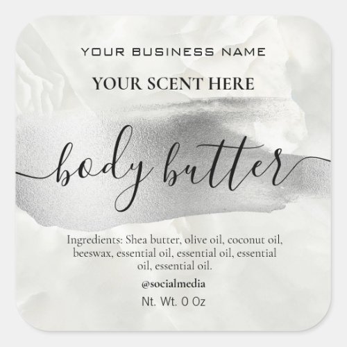 Marble And Silver Accent Body Butter Labels