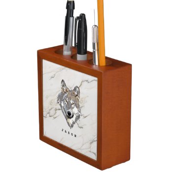 Marble And Wolf Desk Organizer by gogaonzazzle at Zazzle
