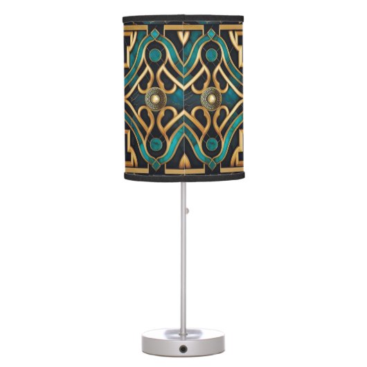 Marble Art Deco Greek Green Gold Mandala Luxury Table Lamp (Back)