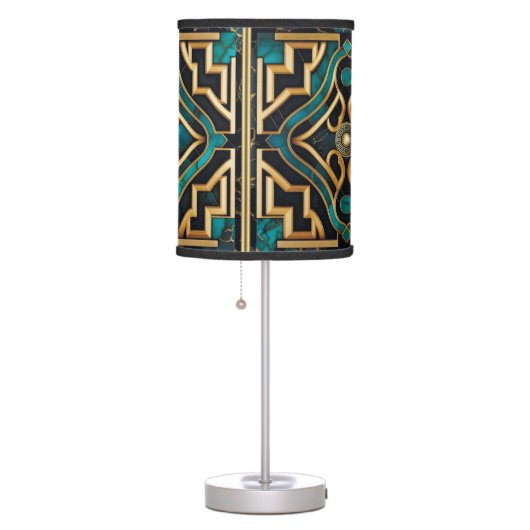 Marble Art Deco Greek Green Gold Mandala Luxury Table Lamp (Right)
