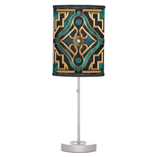 Marble Art Deco Greek Green Gold Mandala Luxury Table Lamp (Front)