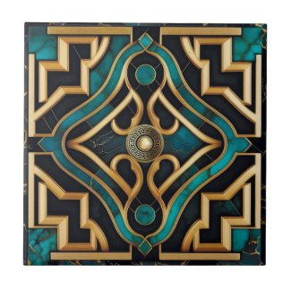 Marble Art Deco Greek Sea Green Gold Mandala 