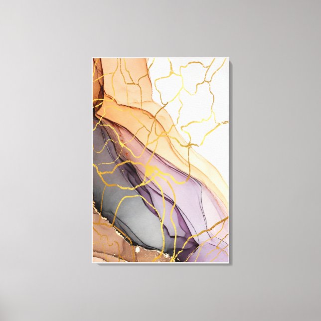 Marble art waves of nostalgia orange blue hues canvas print (Front)