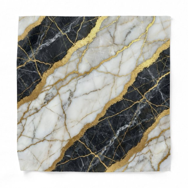 Marble B&W + Gold Luxury Pocket Square Bandana (Front)