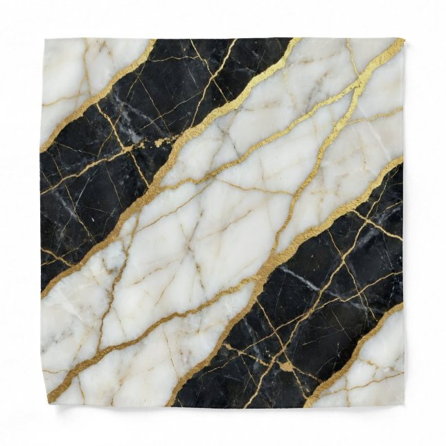 Marble B&W + Gold Luxury Pocket Square Bandana (Front)