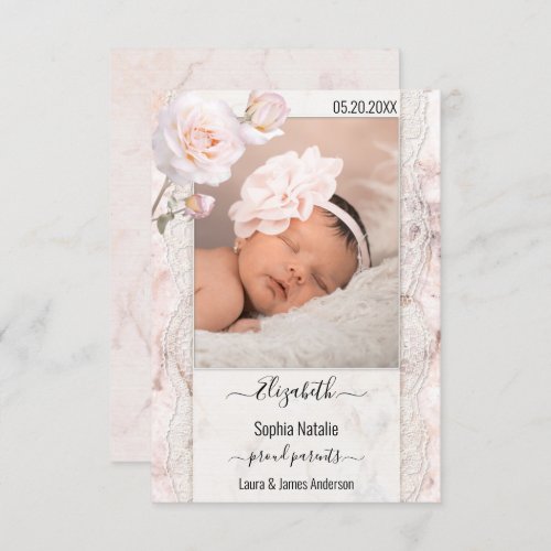 Marble Baby Girl Photo Birth Announcement Card