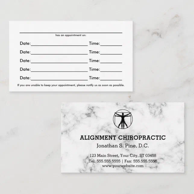 Marble Background Chiropractic Appointment Cards | Zazzle