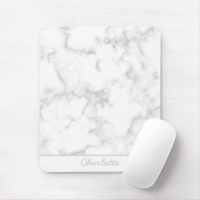 Marble background gray on white personalized name  mouse pad (With Mouse)