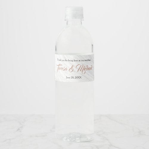 Marble Background pattern Elegant wedding script Water Bottle Label