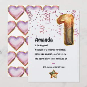 Marble Balloon 1st Birthday Invitation