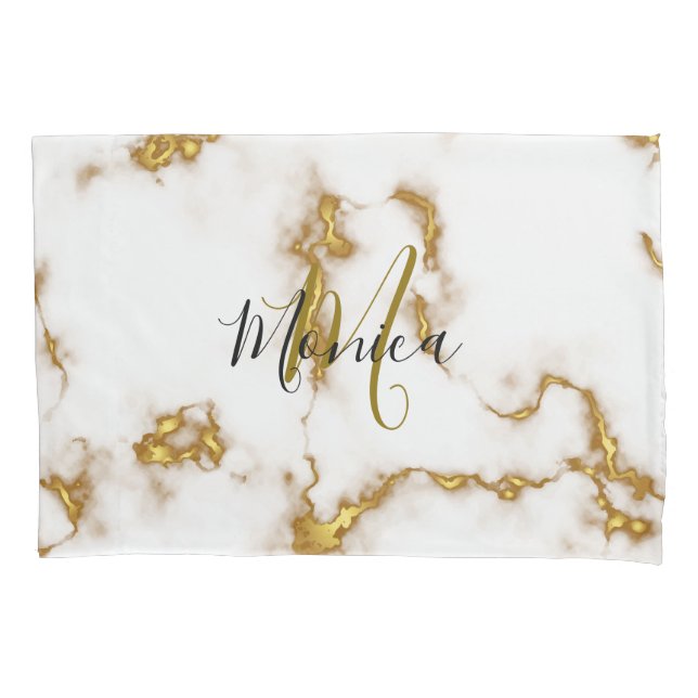 Marble Beautiful Gold Elegant Mongram Pillow Case (Front)