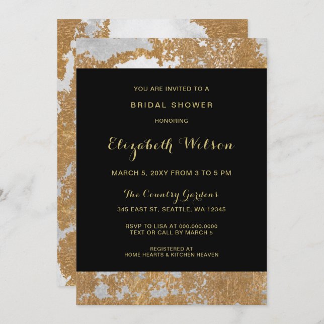 Marble Black and Gold Bridal Shower Invitation (Front/Back)