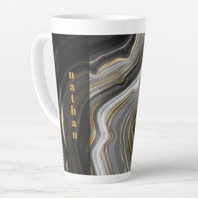Marble Black and Gold Personalized Latte Mug (Left Angle)