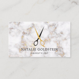 Marble Black and Gold Scissors Hairstylist Business Card