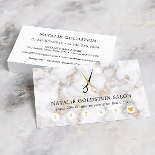 Marble Black and Gold Scissors Salon Loyalty Card