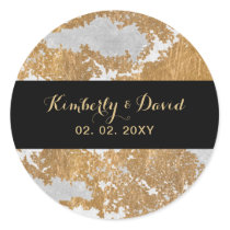 Marble Black and Gold Wedding Classic Round Sticker