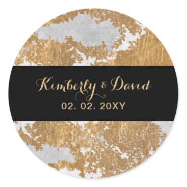 Marble Black and Gold Wedding Classic Round Sticker